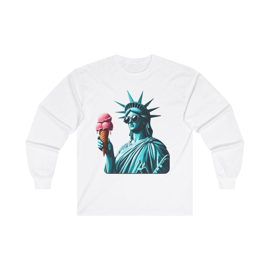 Lady Liberty Chillin w/ Strawberry Ice Cream Long Sleeve Shirt