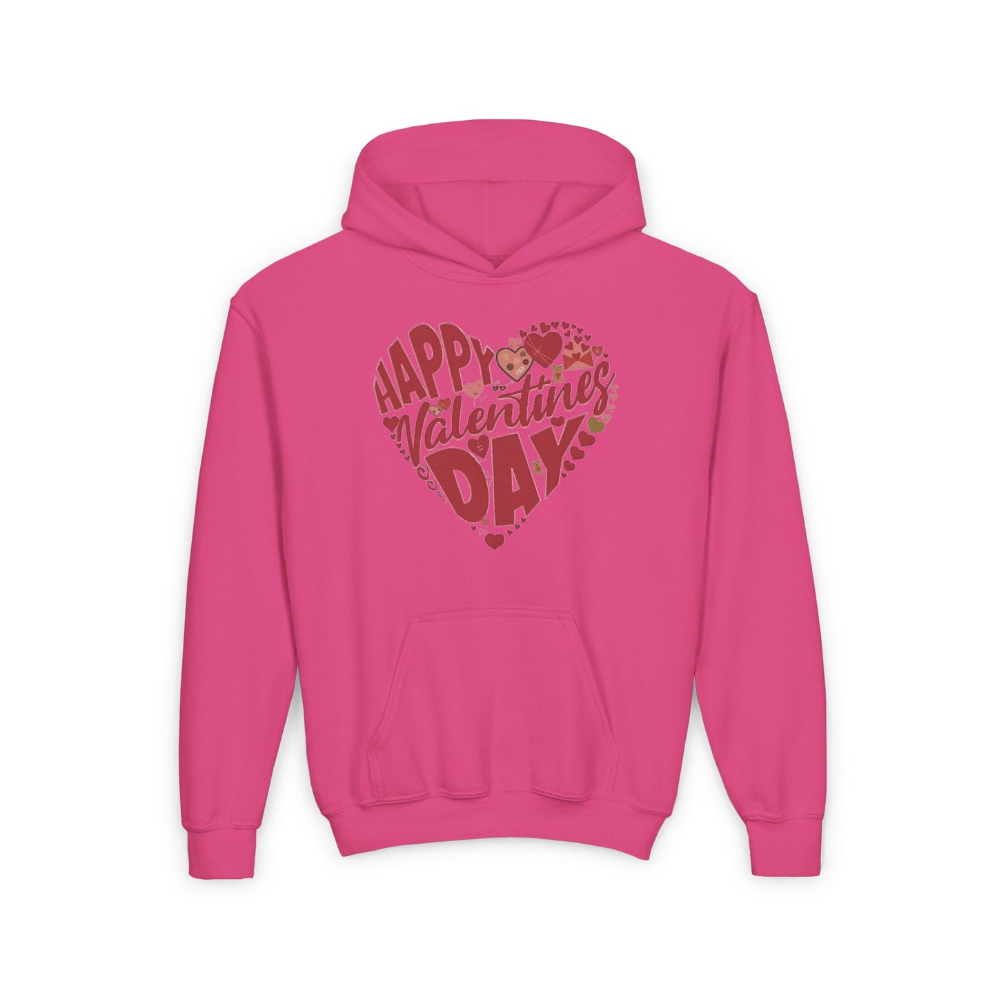Happy Valentine's Day in a Heart Kids Hooded Sweatshirt