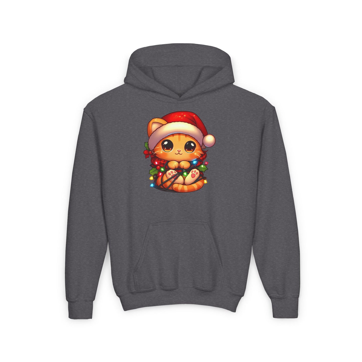 Cute Orange Kitty w/ Christmas Lights Kids Hooded Sweatshirt